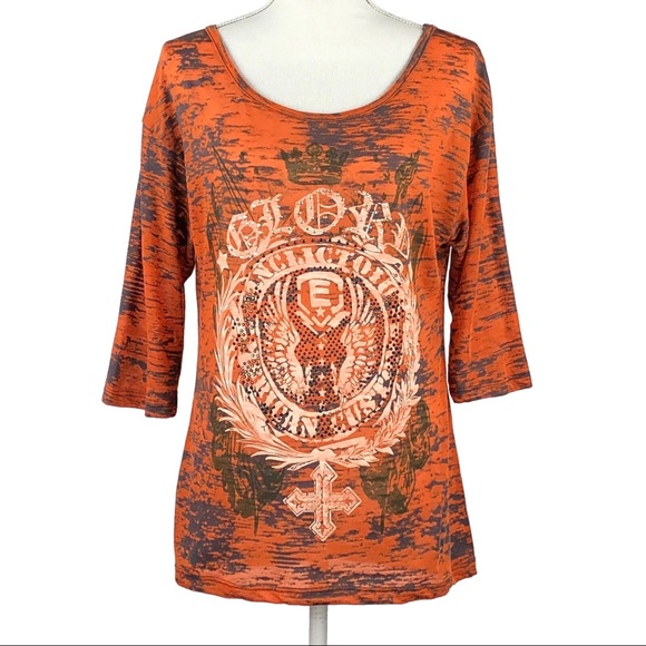 Daytrip Tops - BUCKLE DAYTRIP | Orange Embellished Burnout Top